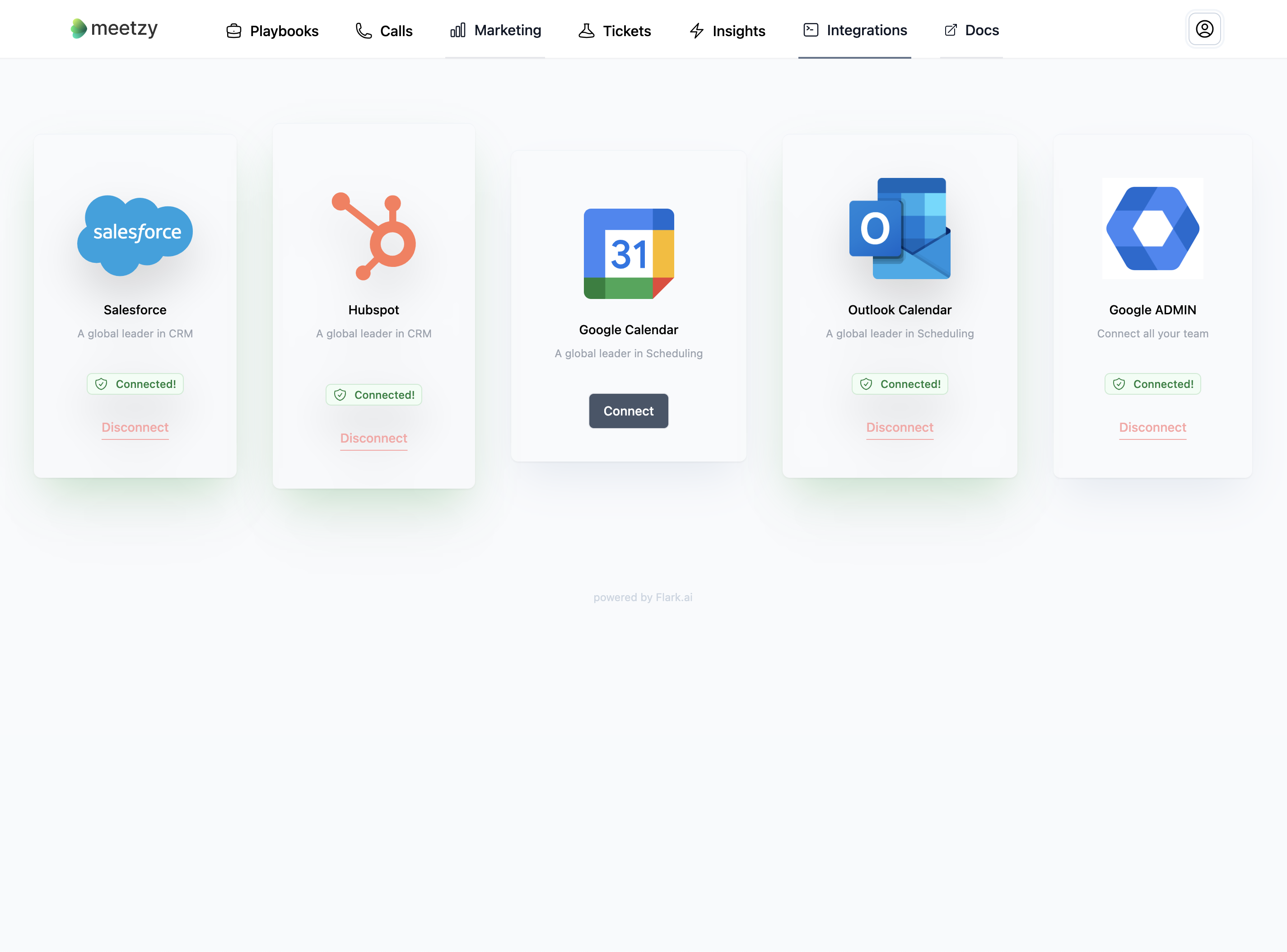 Dashboard — integrations