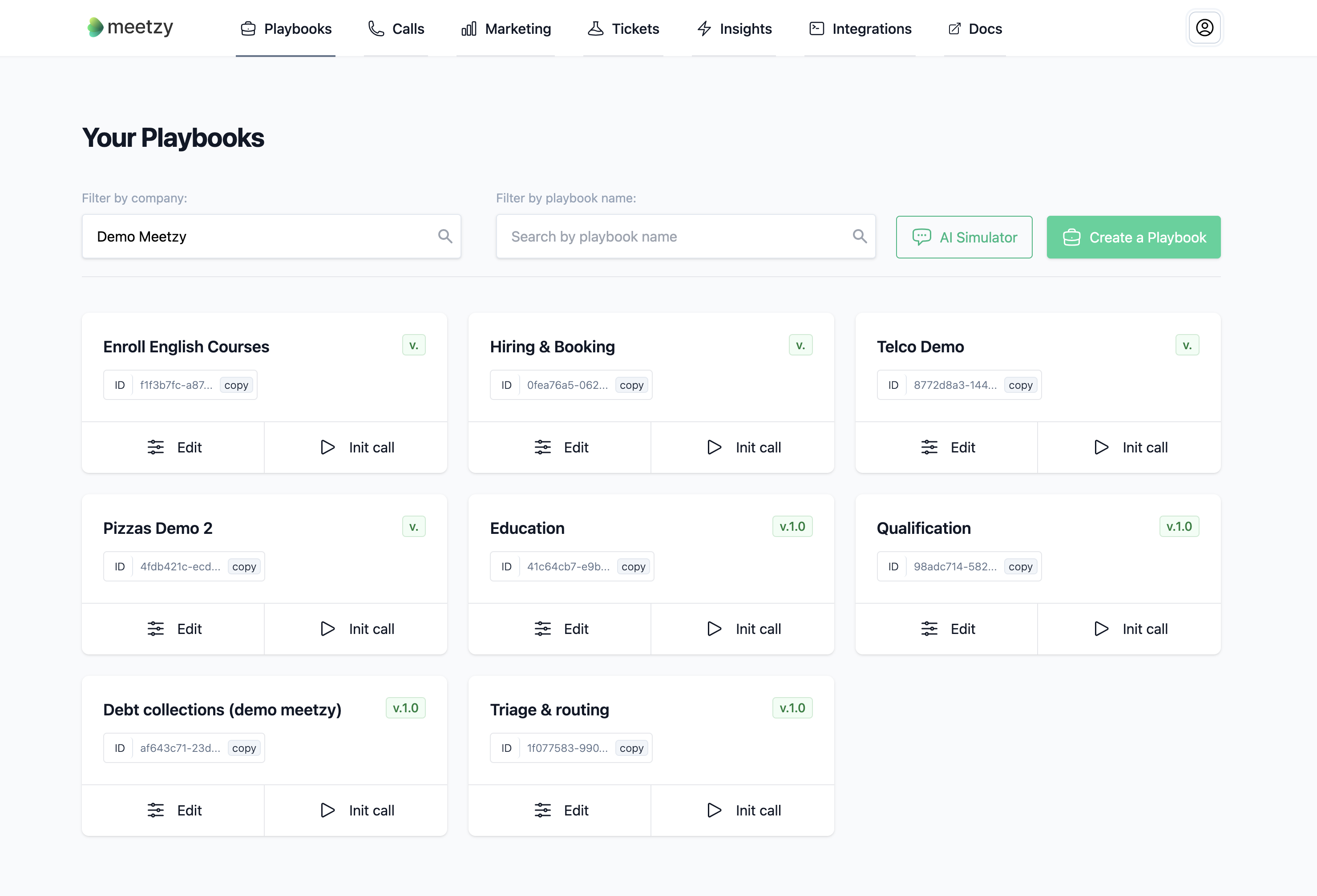 Dashboard — agents and playbooks